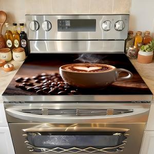 Stove Top Cover for Electric Stove, 28.3 x 20.5 In Glass Cooktop Cover for Ceramic Flat Top, Waterproof Heat Resistant, Oilproof Easy Clean Stove Protector, Coffee Kitchen Decor