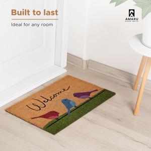 Colorful Birds - 29"x17" - Coir Door Mat with Heavy Duty Backing - Welcome Mats for Entryway, Porch - Anti-Slip PVC & Coconut Fiber Surface - Natural Home Accessories, Minimalist Original Design