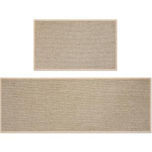 CRUGLA Kitchen Rugs and Mats Non Skid Washable Sets of 2Absorbent Standing Runner Rugs for Floor, Kitchen, Bathroom, Bedroom, Living Room - Beige (47x17+29.5x17inch)