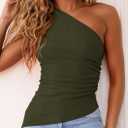 PRETTYGARDEN Womens 2026 Summer Y2K Tops Sleeveless One Shoulder Slim Fit Shirts Ruched Knit Asymmetrical Top Blouse (M)