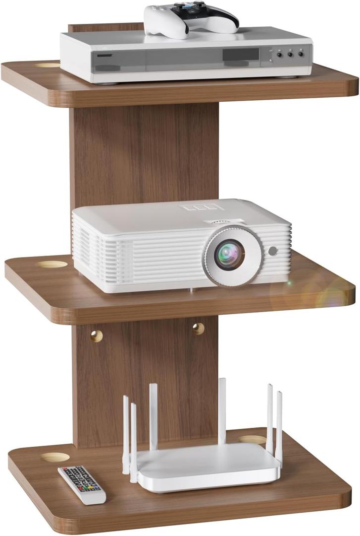 WALI Floating TV Shelf, 3 Tier Projector Shelf for DVD Players, Routers, Game Consoles, Cable Boxes, Living Room Decor Accessories, Wall Mount Shelves Holds Up to 22lbs (CS303N), 3-Shelf, Walnut Brown