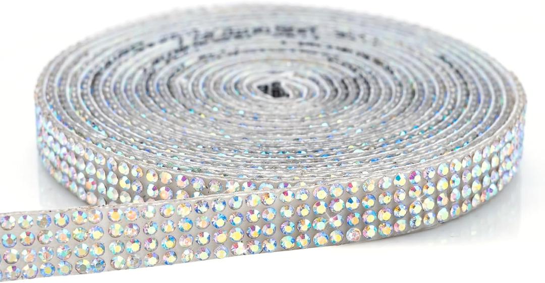 Novani Self Adhesive Rhinestone Ribbon, 0.35 Inch Wide 6 Yards 1 Roll, AB Crystal Diamond Bling Strips for DIY Crafts,Home Decor,Glitter Glass Rhinestone Tape for Crafting,Car Decoration