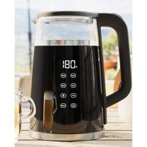 Veken Electric Tea Kettle, 1.7 Liters 1500W, Temperature Control, Keep Warm, Digital Display, Automatic Shut Off, Hot Water Boiler Heater Pot, Glass Boiling Teapot, Kitchen Boil Kettles, Black