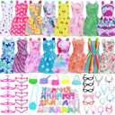 BJDBUS 42 pcs Doll Clothes and Accessories Including 10 pcs Fashion Mini Dresses 32 pcs Shoes, Glasses, Necklaces, Handbag, Hangers Accessories for 11.5 Inch Girl Doll