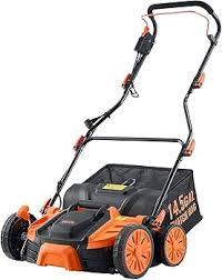 16-Inch 15.5 Amp 2-in-1 Electric Dethatcher and Scarifier with 14.5-Gallon Removable Thatch Collection Bag, Lawn Dethatcher with 5-Position Depth Adjustment, Quick-Fold, Keeps Lawn Healthy (
Orange
)