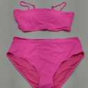 Yonique Women Plus Size High Waisted Bikini Sets Two Piece Swimsuits Tummy Control Bathing Suit Bandeau Swimwear ( Pink, 2XL)