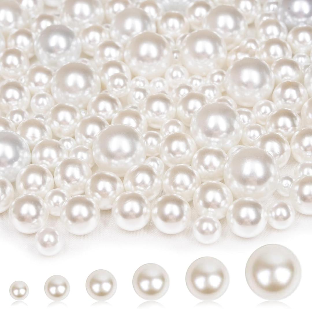 2000PCS Pearls for Crafting, Ivory No Hole Beads for Centerpieces Vases, Assorted Sizes Bulk Fake Pearls Beads for Vase Filler, Candles Centerpiece, DIY Crafts, Jewelry Making (4/6/8/10/14/20mm)