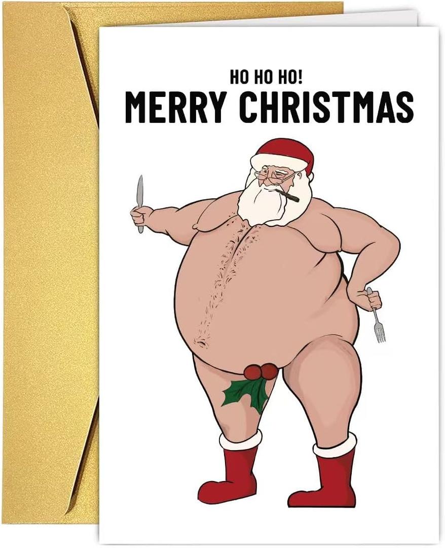 4 x Funny Fat Santa Christmas Card for Him Her, Hilarious Merry Christmas Card&Gift for Family Friend, Humorous Bad Santa Xmas Cards for Women Men (#1)