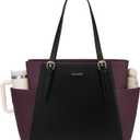 LOVEVOOK Laptop Tote Bag for Women With Large Cup Holder, Leather Work Tote Bag for Women,15.6 Inch Professional Computer Briefcase Business Teacher Commuter Shoulder Bag,Office Travel Gift (Purple-black)