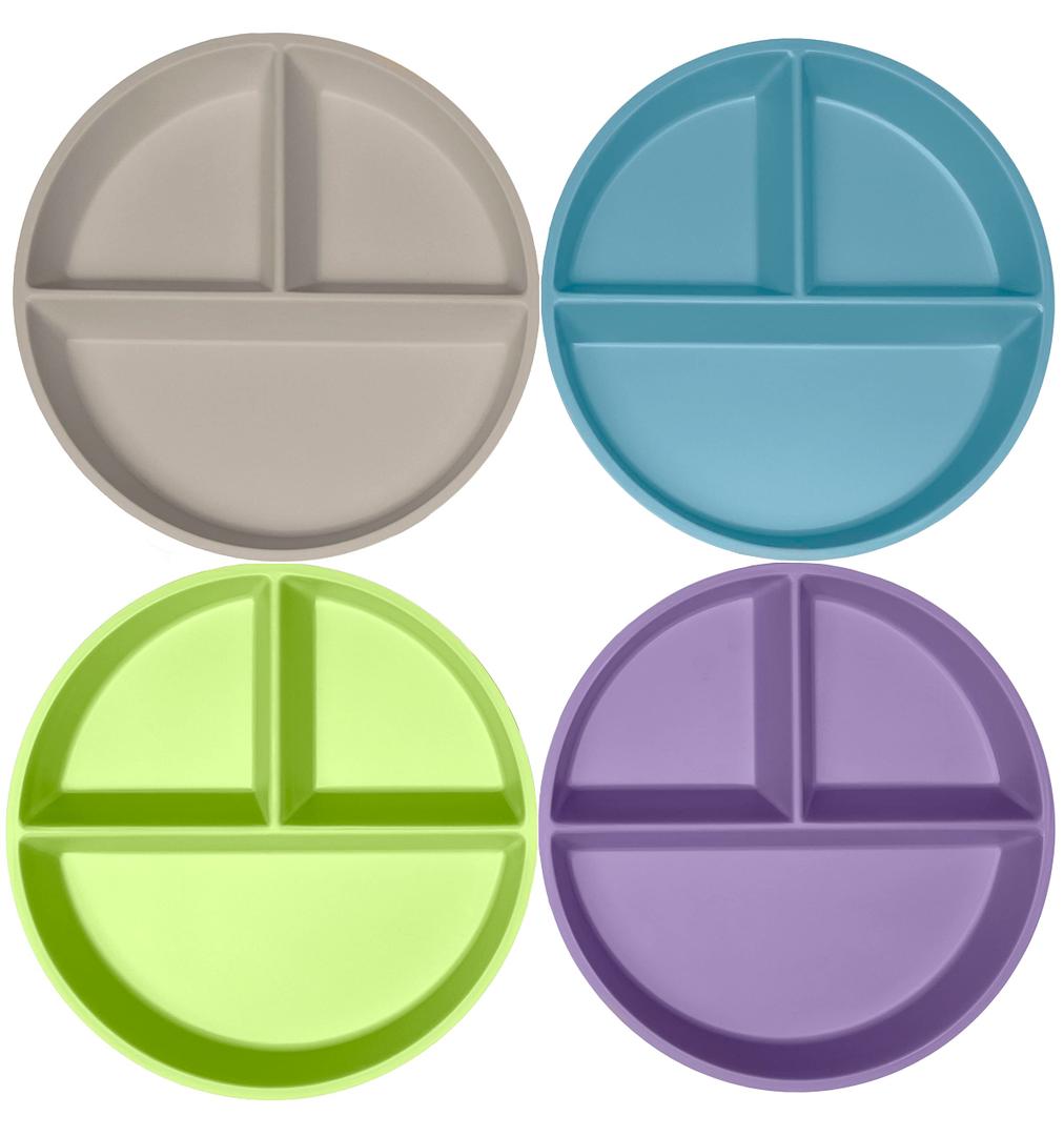 WeeSprout Divided Bamboo & Melamine Plates for Kids - Set of 4 Toddler Dinnerware, Food Grade, Kid Safe with Divided Design for Picky Eaters, Dishwasher Safe, Reusable Modern Tableware
