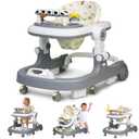 Baby Walker with Wheels, 4 in 1 Foldable Baby Walkers for Boys Girls 6-18 Months, 3 Level Height Adjustment with Bouncing, Feeding Tray & Music, Baby Walker with Activity Center, Toddler Push Walker