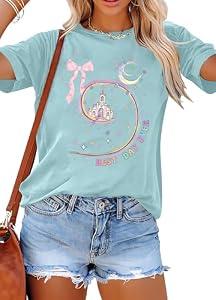 Magical Shirts Women Magic Kingdom Shirt Princess Castle Graphic Tee Family Vacation T Shirt Holiday Tops Green L