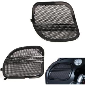 Motorcycle Front Speaker Grills Cover with Tri-Line Trim for Harley Road Glide CVO FLTRXS FLTRU FLTRX (2015 2016 2017 2018 2019 2020 2021 2022 2023) (Set of 2 Black)