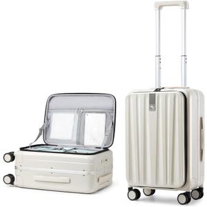 Hanke 20 Inch Carry On Luggage with Wheels PC Hard Shell Suitcase Top Opening Aluminum Frame Travel Luggage Suitcases for Woman Men Gifts.(Ivory White)