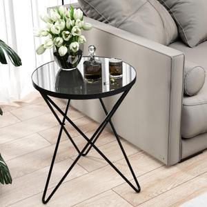 HLR Modern Round Side Table, End Table with Marble Effect Top and Gold Metal Frame, Small Side Table for Living Room, Bedroom, Sofa and Couch, Black Legs, Mirror top, 1-pack