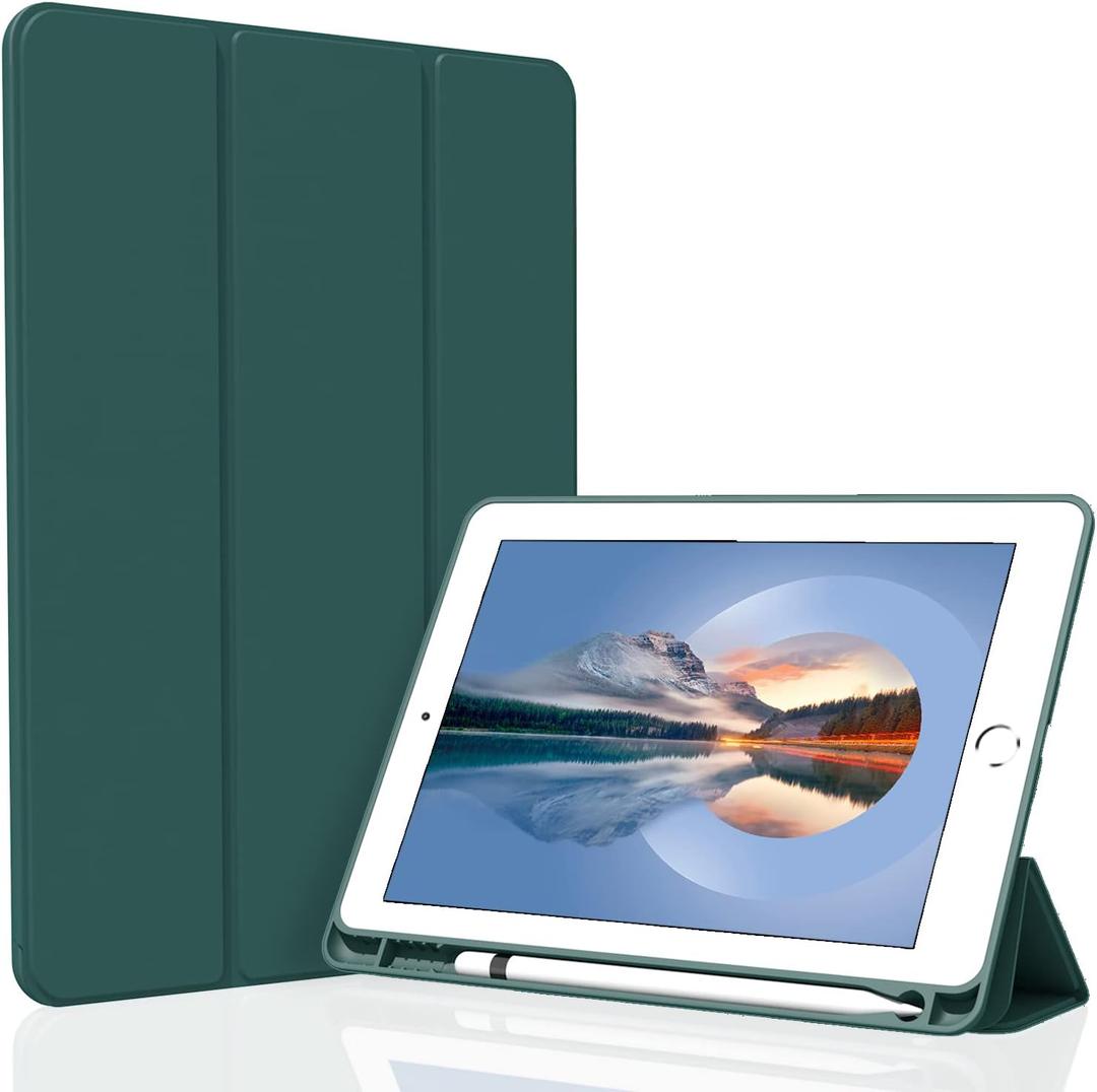 Case for iPad 10.2 2021/2020/2019, Smart Lightweight Trifold Stand Cover, Auto Sleep/Wake Soft TPU Pencil Holder Case for iPad 10.2 inch 9th/8th/7th Generation - Dark Green