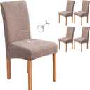 Genina Waterproof Dining Chair Covers Set of 4,Stretch Dining Room Chair Slipcovers with Leaf Jacquard,Removable Kitchen Chair Protector for Home,Restaurant,Banquet-Taupe,Large Size