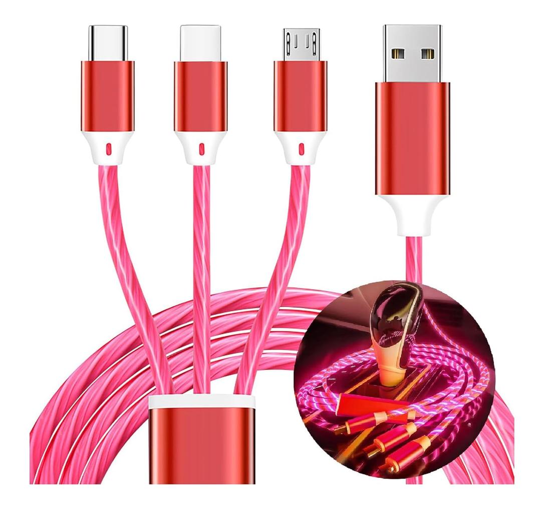 3 in 1 Light up Charging Cable,Multi LED Charging Cable,Light Up Charger Cord,3A USB Cable,Compatible with Most Smart Phones (Red (2m/6.5ft))