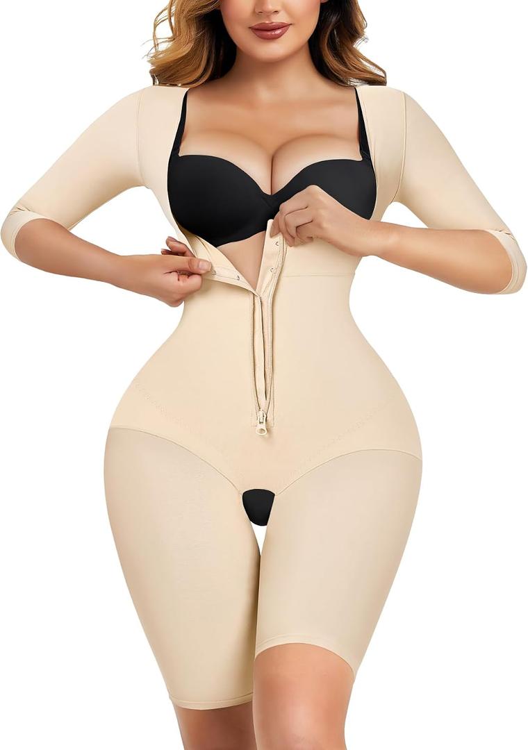 LANCS Shapewear for Women Tummy Control Fajas Colombianas Body Shaper Waist Trainer Post Surgery Compression Garment (Beige, M)