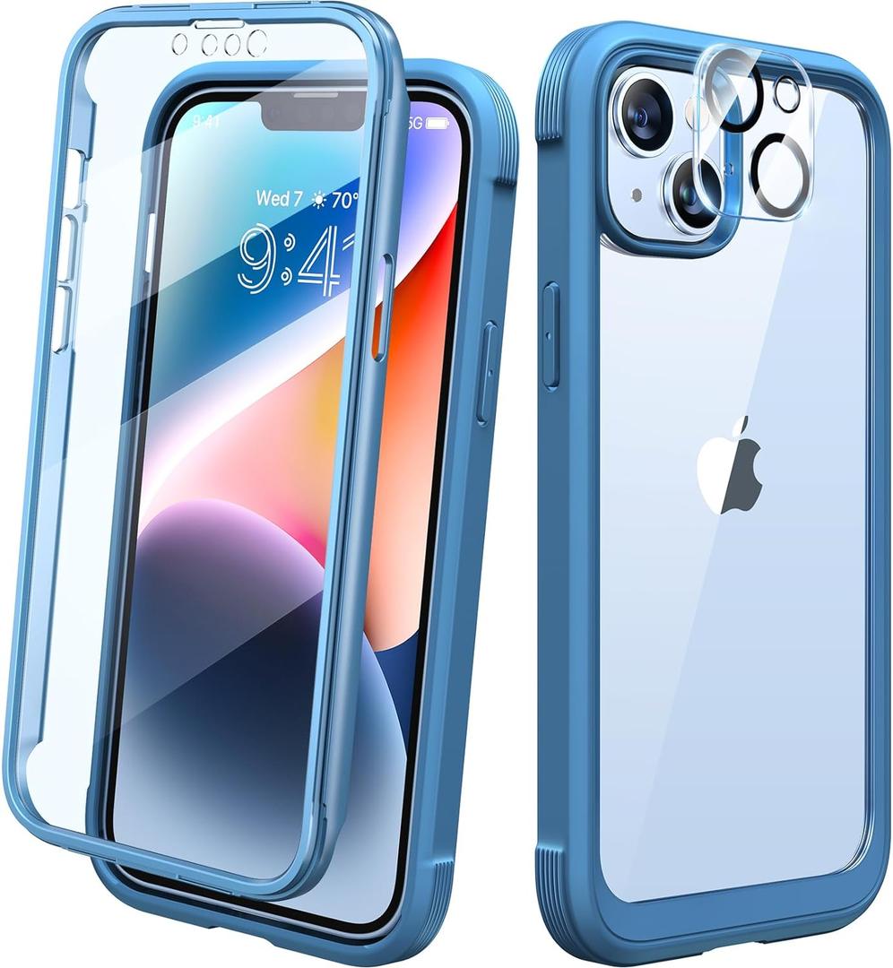 Diaclara Designed for iPhone 14 Case, Full Body Rugged Case with Built-in Touch Sensitive Anti-Scratch Screen Protector, with Camera Lens Protector for iPhone 14 6.1" (Blue and Clear)