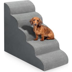 Dog Stairs for Bed 28.7H, 5-Step Dog Ramp, Non-Slip Sturdy Pet Steps for Small Dogs & Cats to get on High Bed or Couches, Grey