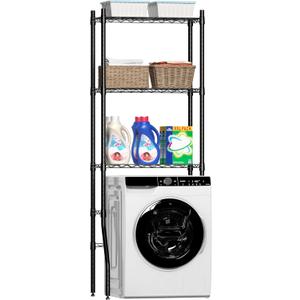 Laundry Room Storage Shelf & Organizer, 3 Tier Over Metal Washer and Dryer Shelves, Washing Machine Shelf, Adjustable Height & Feet, Bathroom Space Saver Shelf, 23.6" L x 13.8" W x 63.2" H, Black, 3 Tier, 24"L x 14"W x 63"H