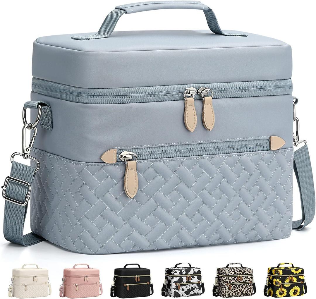 Capolo Lunch Box for Women Men Adults,Insulated Lunch Bag Leakproof Lunch Cooler Box with Removable Strap Cute Lunch Tote Bags Reusable Thermal Lunchbox for School Work Picnic(Small,Blue)