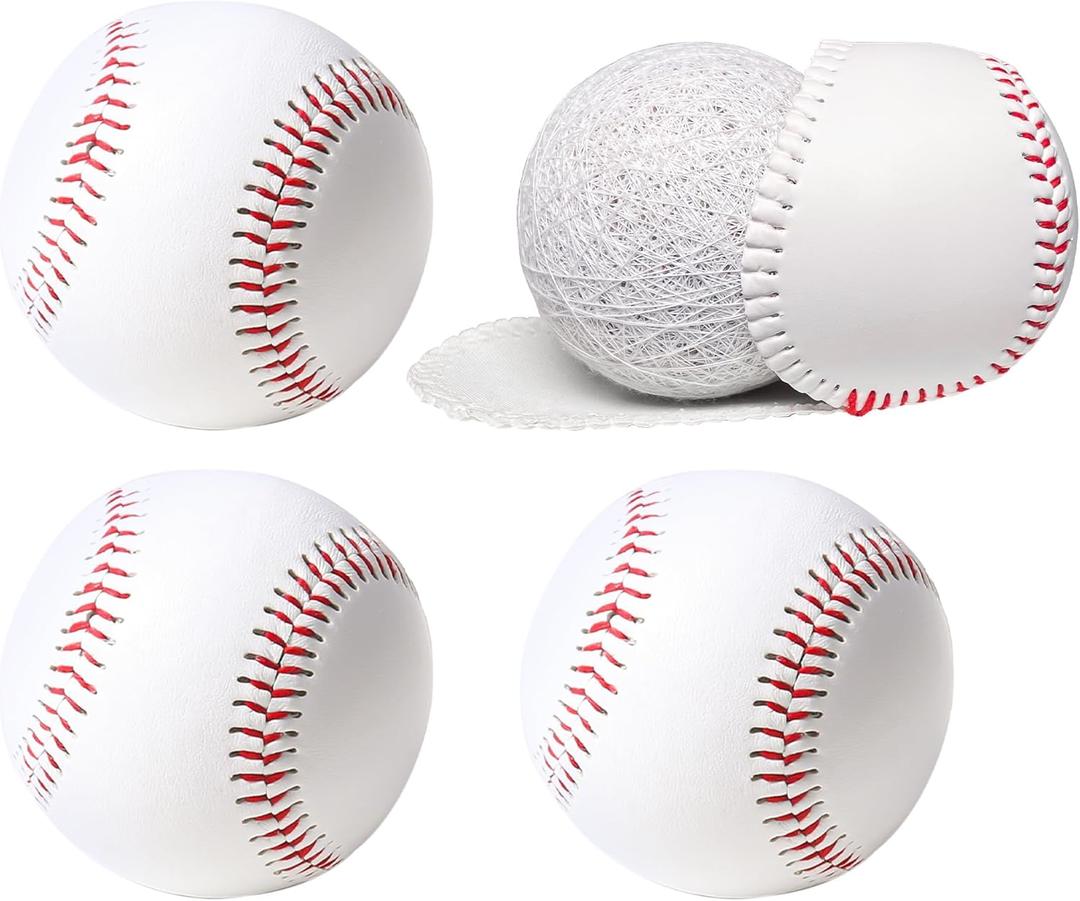 Standard Size Adult Baseballs - 9 inch Unmarked & Faux Leather Covered Training Ball Practice Baseball for League Play, Pitching, Hitting, Batting, Fielding, Autograph (3)