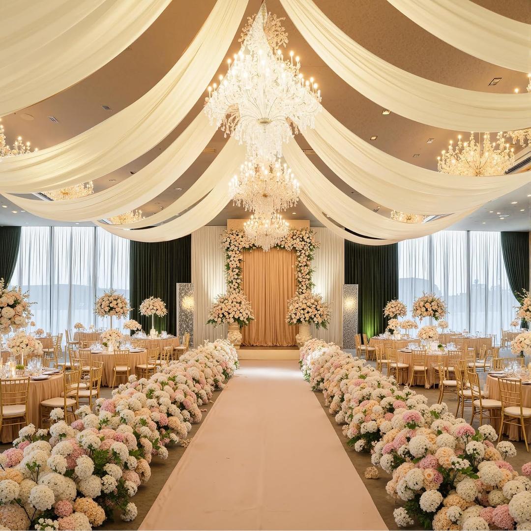 40ft×20ft Champagne Ceiling Drapes for Weddings Events Wrinkle-Free Polyester Ceiling Backdrop for Ten Canopy Church Stage Bedroom Decor 8 Panels 5×20ft, W5' x H20'_8 Panels