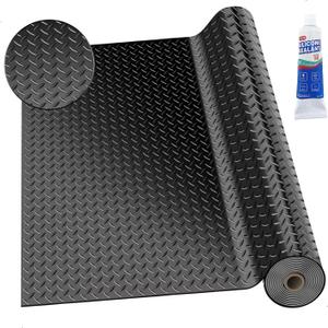 3mm Thin Diamond-Plate Rubber Flooring Roll, 2X 4 ft Waterproof Anti Slip Mat, Multi-Purpose Easy Clean Floor Protector for Garage, Laundry Room, Gym, Kennel