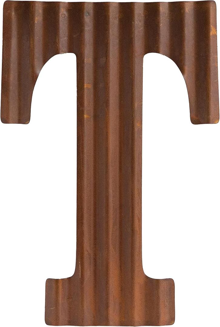 COLLECTIVE HOME - 12" Metal Letters for Wall Decor, Corrugated Rusty Letters, Rustic Hanging Wall Decor, Monogram Hanging Farmhouse Decor, Alphabet Signs for Office Bedroom Living Room Kitchen (T)