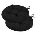 idee-home Outdoor Bistro Chair Cushions, 18”x18”x 6” Thick Outdoor Round Seat Cushions Set of 2 Tufted with Ties, Waterproof Round Patio Furniture Pads for Garden, Black