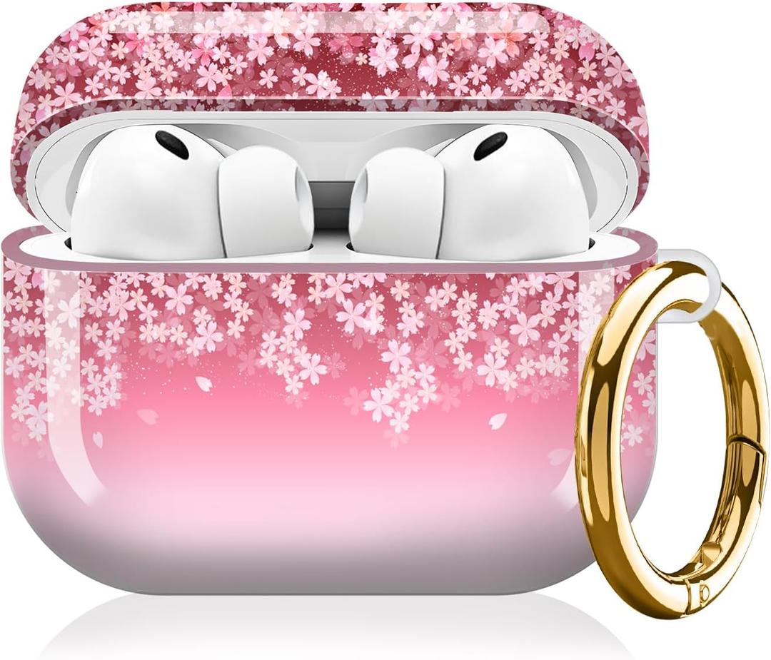 Compatible with AirPod Pro 3 (2025),Cute Case Cover for Women & Men, Full Protection Shockproof Hard Case with Keychain, Wireless Charging Case Accessories (Cherry Blossom)