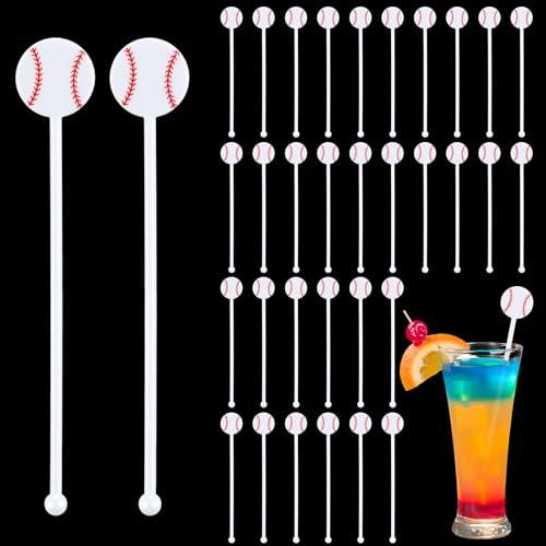 Nuogo 30 Pcs Baseball Swizzle Stir Sticks Coffee Bar Cocktail Stirrers 6 Inch Drink Plastic Sports Club Cocktail Swizzle Stick Sports Decoration Favors Reusable for Party Coffee Bar Decor