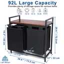 Whitmor Laundry Sorter, 92L Laundry Hamper with Shelf & 2 Removable Bags, 2 x 12.1 Gallons (46L), 28.8 x 13 x 28.4 Inches, Dirty Clothes Hamper Organizer for Laundry Room, Bathroom, Dorm, Black