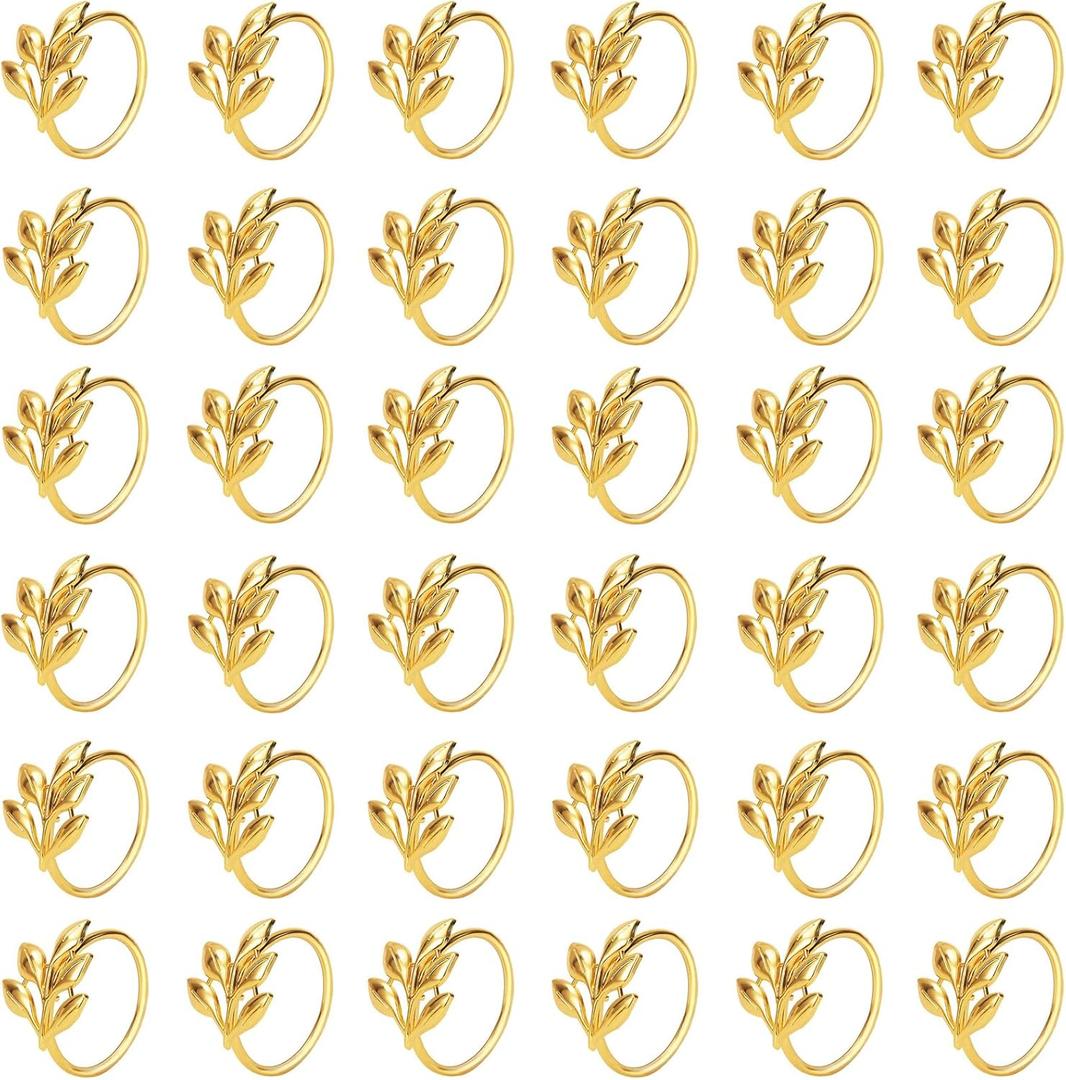 Set of 50 Leaf Napkin Rings Metal Gold Leaf Napkin Ring, Metal Napkin Rings Dinner Banquet Serviette Decor, Dinning Table Setting for Thanksgiving Christmas Halloween Holiday Wedding Party