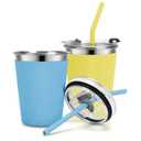 Kids Cups with Straws and Lids Leak Proof, 12oz Sippy Cups for Toddlers 1-3, 2 Pack Spill Proof Cup Stainless Steel Kids Cups with Lids for School, Outdoor (Blue & Yellow)