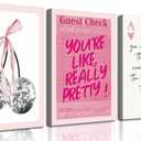 3Pcs Trendy Pink Preppy Canvas Wall Art Cute Girly Coquette Disco Cherry Pictures Wall Decor Preppy Room Decor Aesthetic Posters Prints for College Apartment Dorm Decoration 16x24in