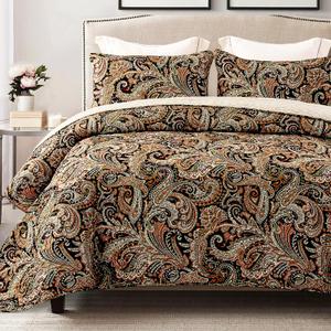 Exclusivo Mezcla Reversible Boho Quilt Set King Size, 3 Pieces Paisley Black All Season Bedspreads, Ultra Soft Floral Coverlet Bedding Set with Printed Pattern (1 Quilt, 2 Pillow Shams) (King (96"x104"), Paisley-colorful Black)