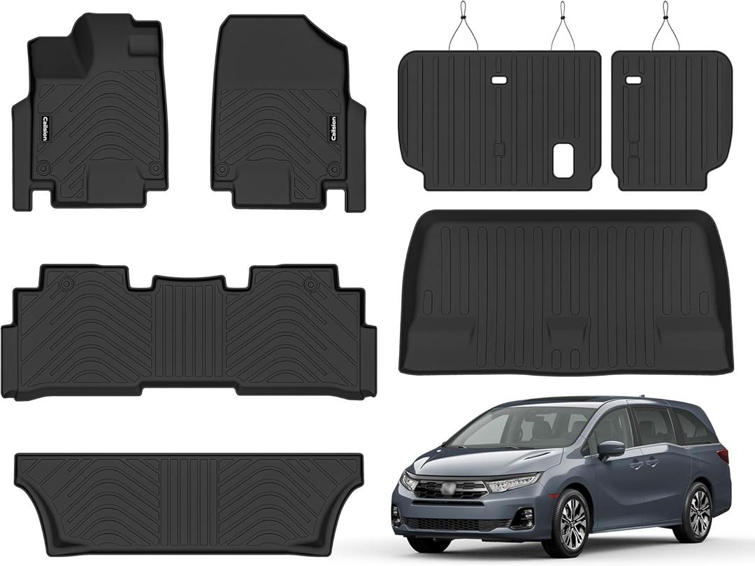 Floor Mats & Trunk Liner & Backrest Mat for Honda Odyssey 2026 2025 2024 2023 2022 2021 2020 2019 2018All-Weather, Stain-Resistant Car Floor Liners, Accessory for Honda Odyssey (Black)