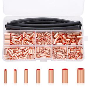 480 Pcs Wire Ferrules Kit Copper Crimp Connector 7 Size AWG 6-18 Non Insulated Electrical Butt Terminal Assortment Kit with Heat Shrink Tubing