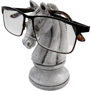 Top Brass Antique White Chess Knight Eyeglass Holder Resin Stand for Eyeglasses, Reading Glasses & Sunglasses Chess Piece Lover Decor