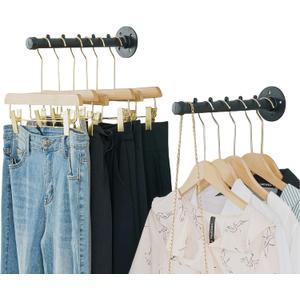 2 Pcs Industrial Pipe Clothing Bar,Wall Mount Clothes Rack for Hanging Clothes - Wall Clothing Rods for Retail Boutique Display (12 in)