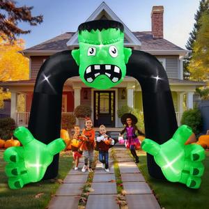UniqSeason 9FT Tall Halloween Inflatables Archway Frankenstein Outdoor Decoration, Blow Up Frankenstein Inflatables Arch Built-in 5 Led Lights for Halloween Inflatables Outdoor Yard Decoration