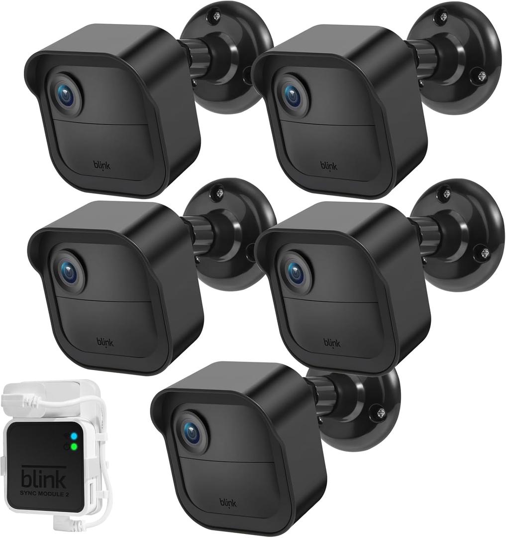 Blink Outdoor Camera Wall Mount Compatible with 4 (Newest Model)& 4th Gen,5 Pack Weatherproof Protective Housing,360 Degree Adjustable with Blink Sync Module 2 Outlet Mount for Blink Camera System (Black)