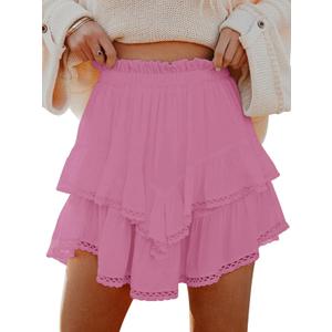 Flowy Shorts for Women Casual Boho Ruffle Tiered Skorts High Waist Mini Skirts Golf Tennis Crochet Shorts (Large, Mauve Pink)