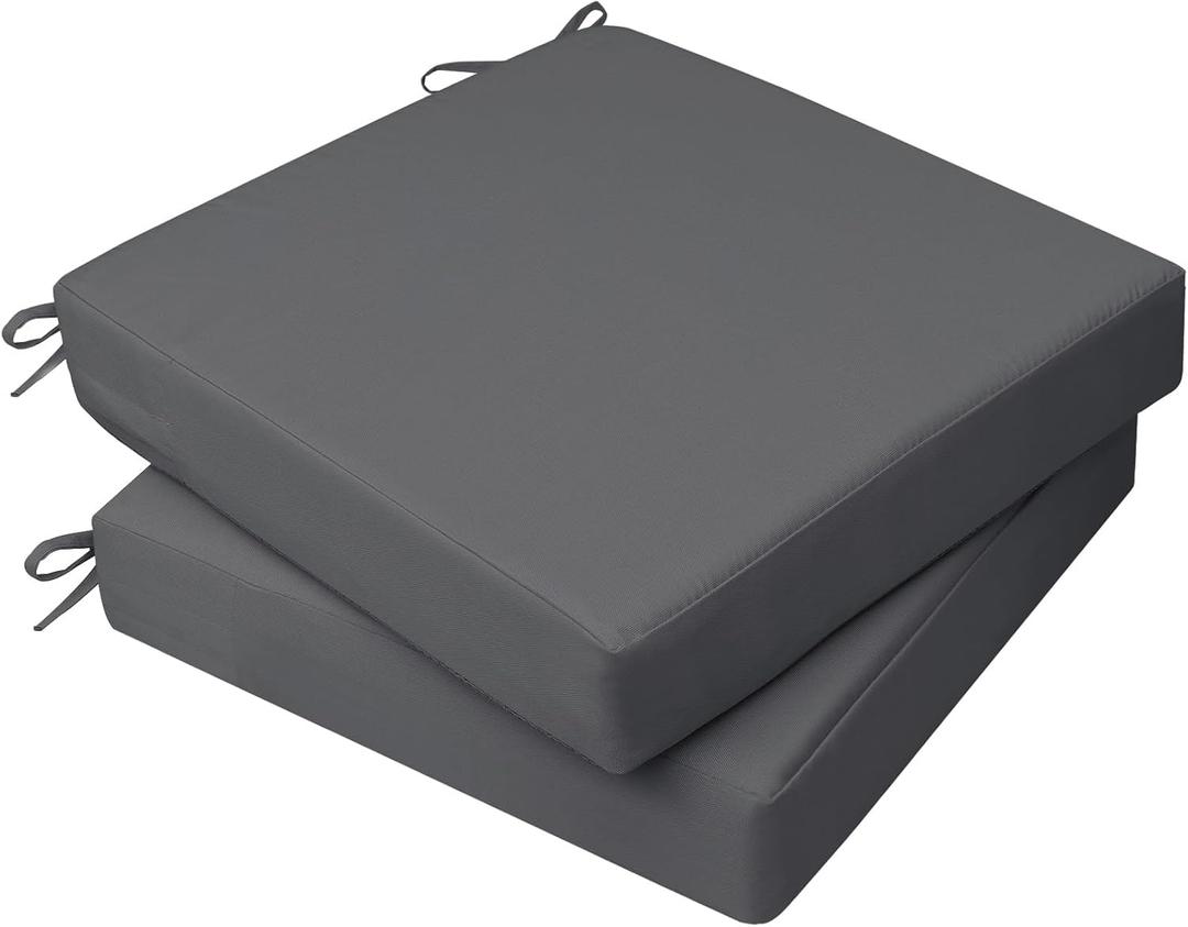 AAAAAcessories Outdoor Seat Cushions for Chairs, Waterproof, Fade-Resistant, 20" x 20" x 3", Patio Furniture Replacement Cushions, Set of 2, Dark Gray