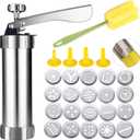 Spritz Cookie Press Gun Kit, Stainless Steel Biscuit Press Cookie Gun Set with 20 Cookie discs and 4 nozzles for DIY Biscuit Maker and Churro Maker