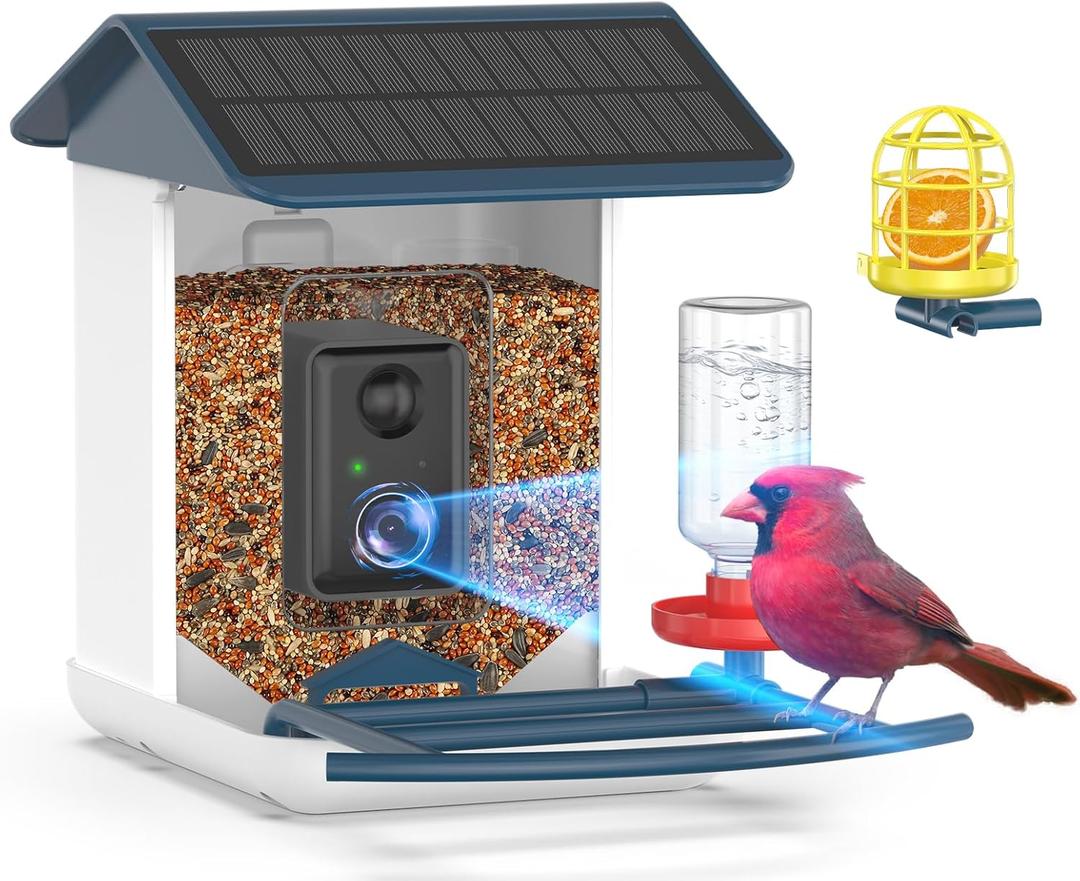 Bird Feeder with Camera-2K HD & Full Color Night Vision, Free AI Forever for 1,1000+ Species Identification, Solar Powered Wireless Outdoor, Includes 64GB TF Card, Two-Way Audio, App Alerts (Deep Blue)