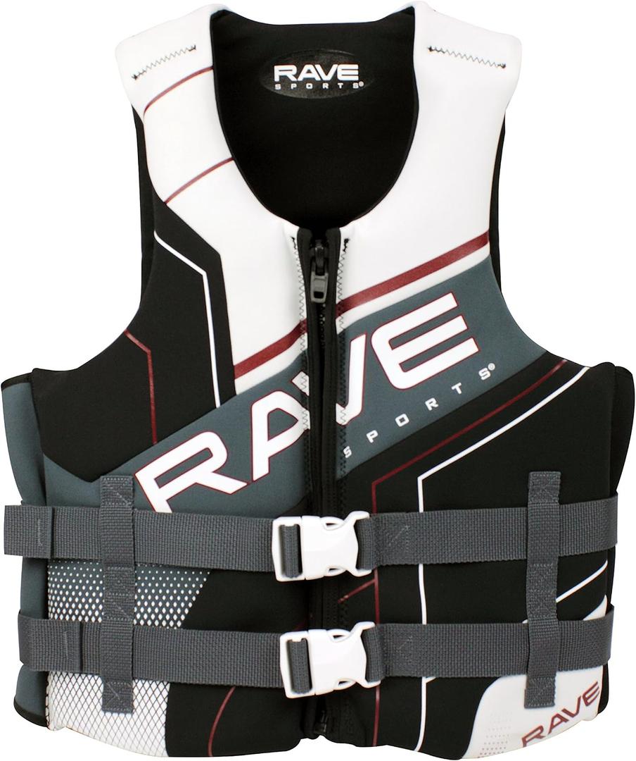 RAVE Sports Adult Neoprene Life Vest PFD, USCG Approved Type III PFD, (Black, XXL)
